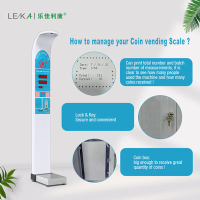 Machine de pesée BMI multilingue fonctionnant à la pièce avec imprimante et support personnalisé