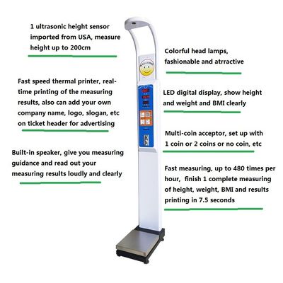 AC100-240V Appareil de distribution de l'alimentation de poids 8-200kg BMI Vendeur de balances pour le contrôle médical